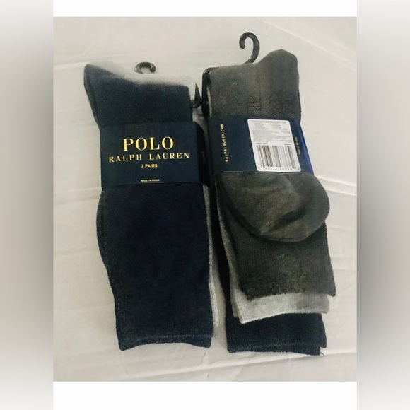 New Polo Ralph Lauren 3 Pairs Men’s Socks Grey Grey Blue made in Korea - Picture 6 of 16